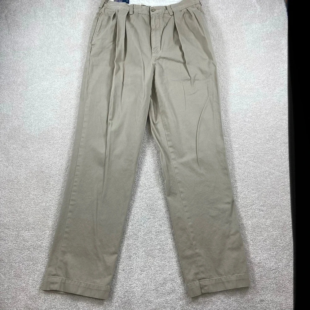 Vintage Polo Ralph Lauren Andrew Pant Mens 34x34 Tan Double Pleated Cotton Chino